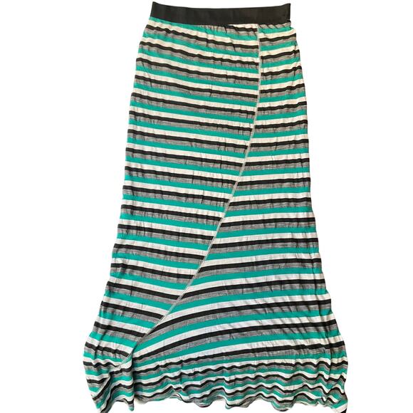 WallpapHER Women Maxi Skirt size M Stretchy Casual Stripes Green & Black - Picture 1 of 8